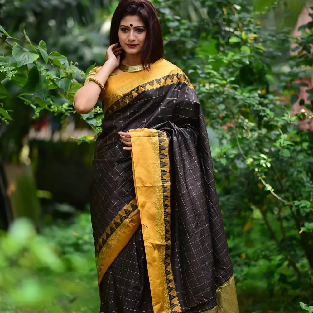 Purple Handwoven Handloom Silk Saree with Temple Border – ShopBollyWear.Com