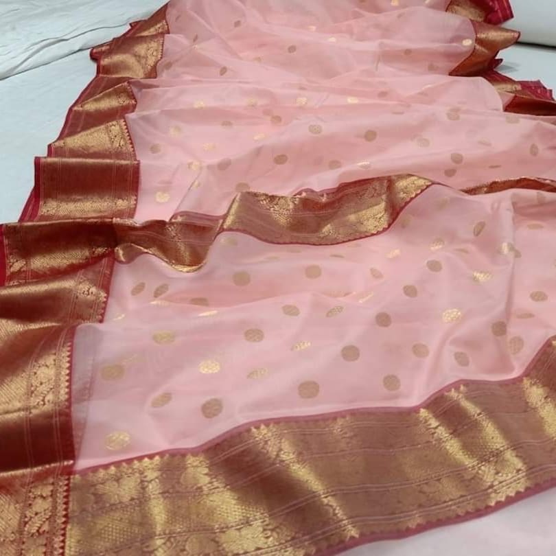 Banarasi Kora Organza Chanderi Booti on sale Silk Saree