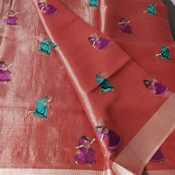 Tissue Linen Embroidery Saree