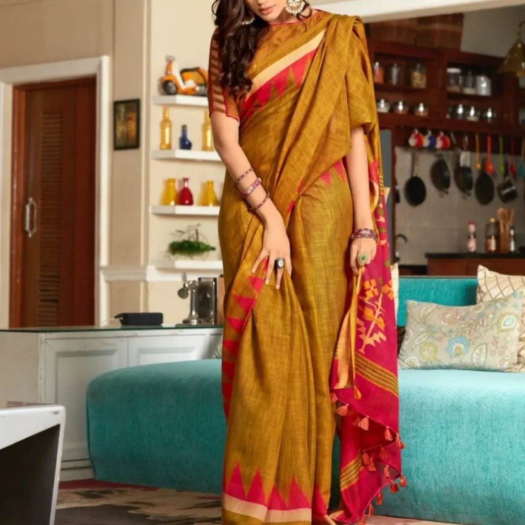 Linen Saree - Buy pure Linen Sarees online | Handloom Pure Linen Sarees |  Samyakk | Samyakk