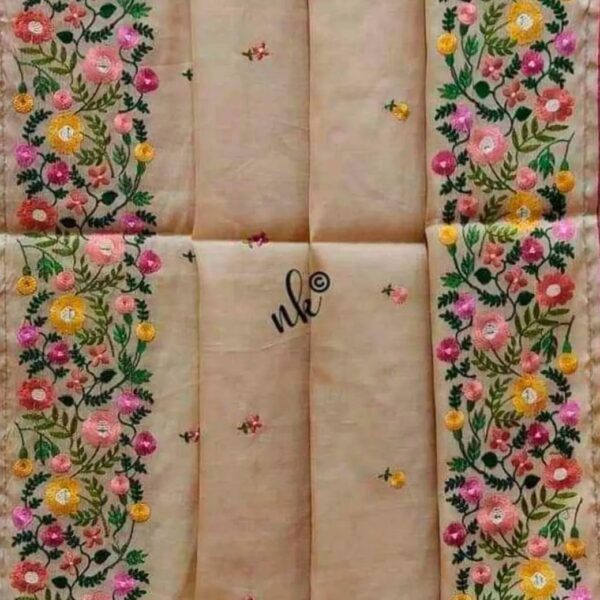 Pure Tussar Silk Embroidery Work Saree